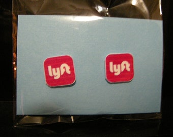 Pink Square Lyft inspired pierced earrings, Driver Rider Web On Demand Transportation handmade jewelry