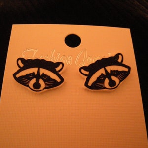 Raccoon Face pierced earrings, handmade jewelry Trash Cat Wildlife Bandit
