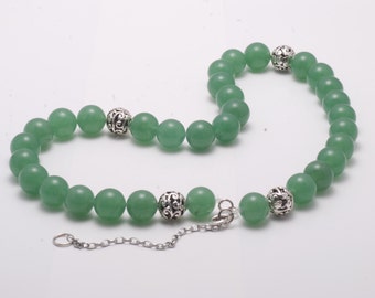 Green Jade necklace 12 mm with silver beads 18 inch