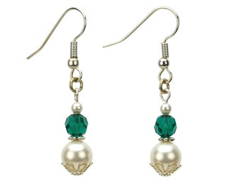 Emerald May Silver Birthstone Earrings