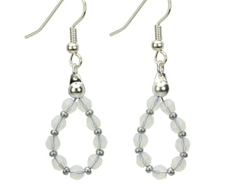 White Opal Silver October Birthstone Earrings