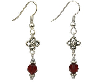 Siam & Flower Silver January Birthstone Earrings