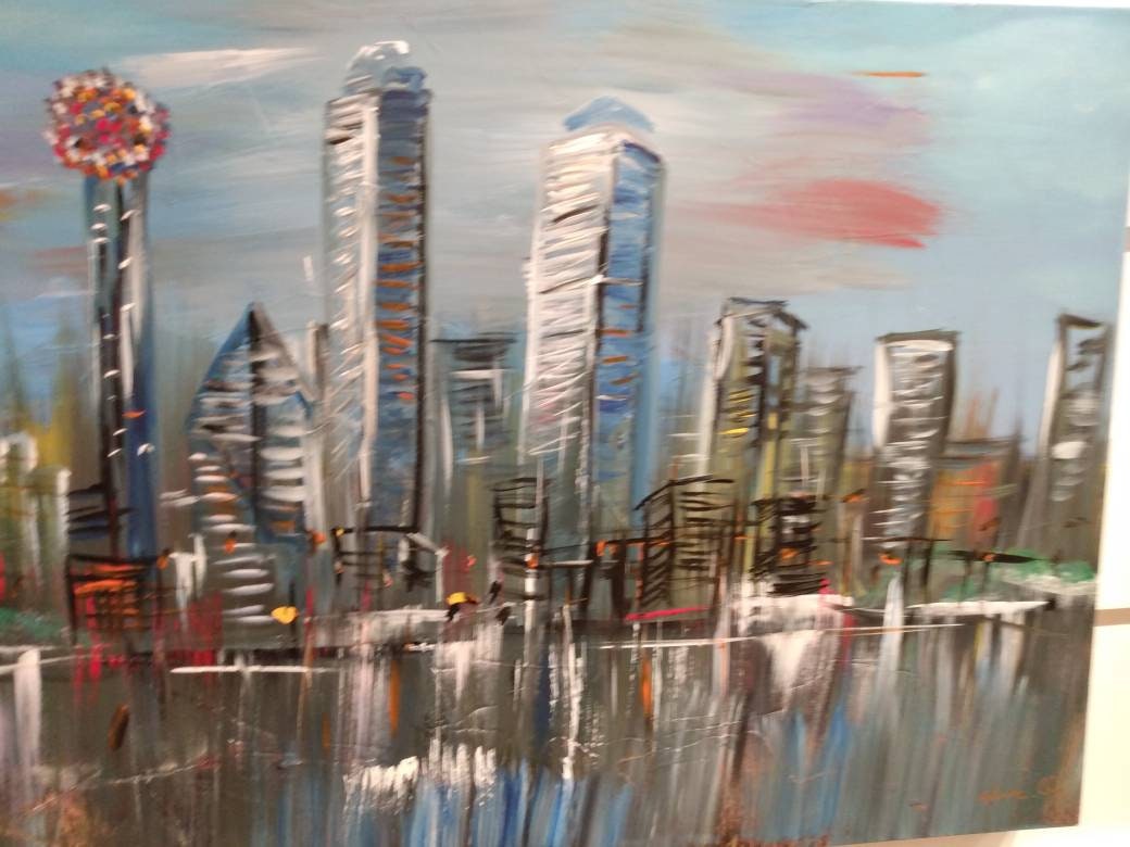 Dallas skyline Original painting Etsy