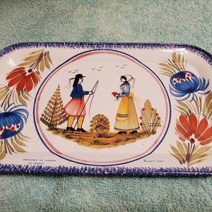 Vintage Set of 12 Metal/tin Aperitif Trays, Quimper Design, Folk Art, Faienceries de Quimper, HB