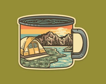 Camping Mug Sticker: Camping Adventure, Weatherproof Vinyl