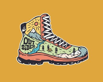 Outsider Boot Sticker: Weatherproof Hiking Nature Art