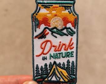 Craft Beer Embroidered Iron On Patch: Drink in Nature Camping Badge