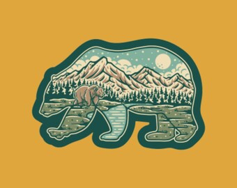 Illustrated Bear Vinyl Sticker: National Park, Weatherproof