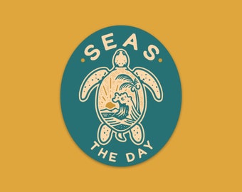 Seas the Day Sticker, Ocean Sticker, Sea Turtle, Vinyl Weatherproof Sticker, Laptop or Tumbler, FREE SHIPPING
