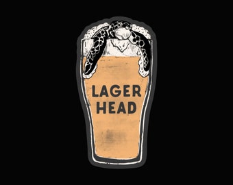 Lager Head Turtle Sticker: Weatherproof Craft Beer Souvenir