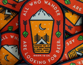 Craft Beer Patch: All Who Wander, Camping Badge, Iron-On
