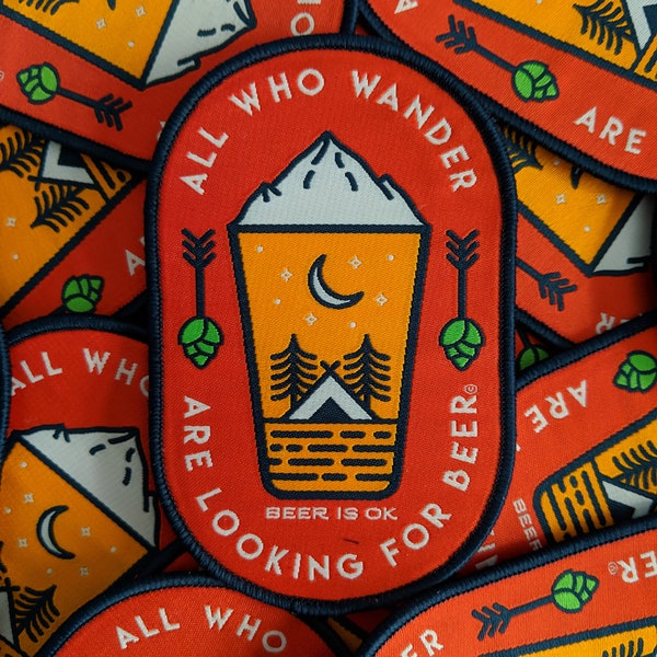 All Who Wander Are Looking For Beer Patch, Craft Beer Patch, Iron on Patch, Oval, Camping Badge, Beer Patch