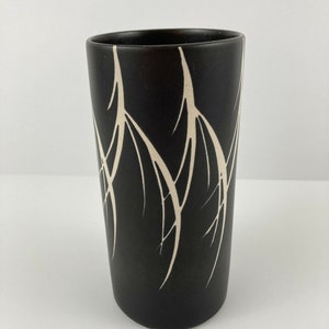 Vintage 1960s Pottery Cylinder Black Flower Vase Wood Branches Retro Decor 画像 1