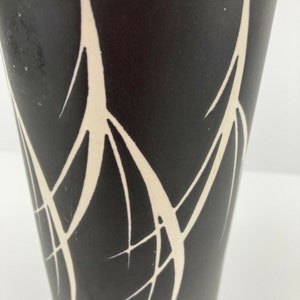 Vintage 1960s Pottery Cylinder Black Flower Vase Wood Branches Retro Decor 画像 3