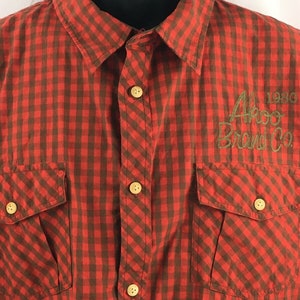 Akoo Mens Button Up Collared Long Sleeve Red Checked 2XL Shirt Urban Street Ware