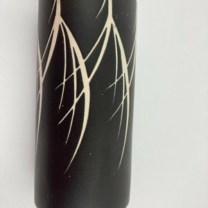 Vintage 1960s Pottery Cylinder Black Flower Vase Wood Branches Retro Decor 画像 4