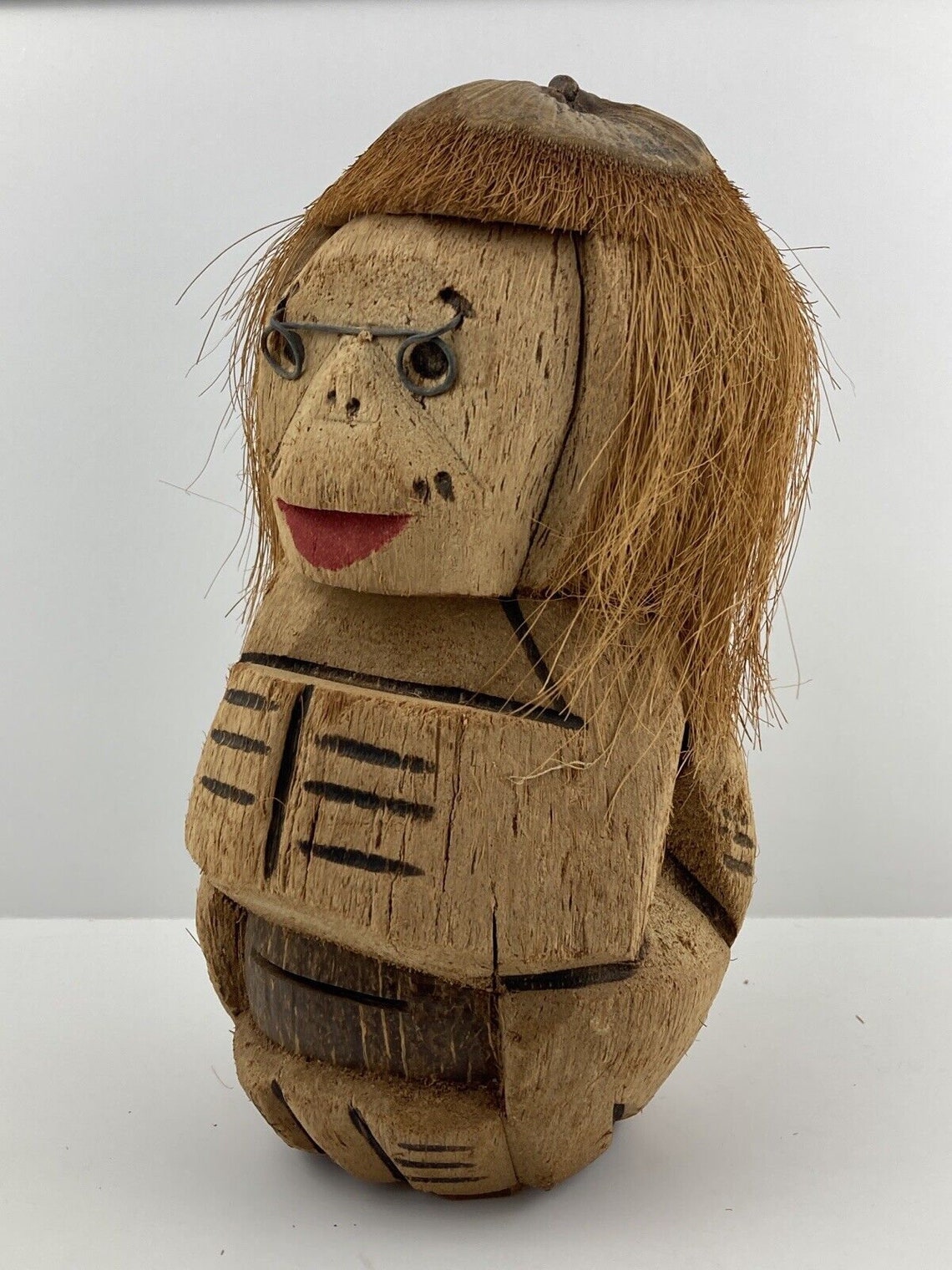Coconut Husk Monkey Statue Monkey Wearing Glasses With Red Etsy