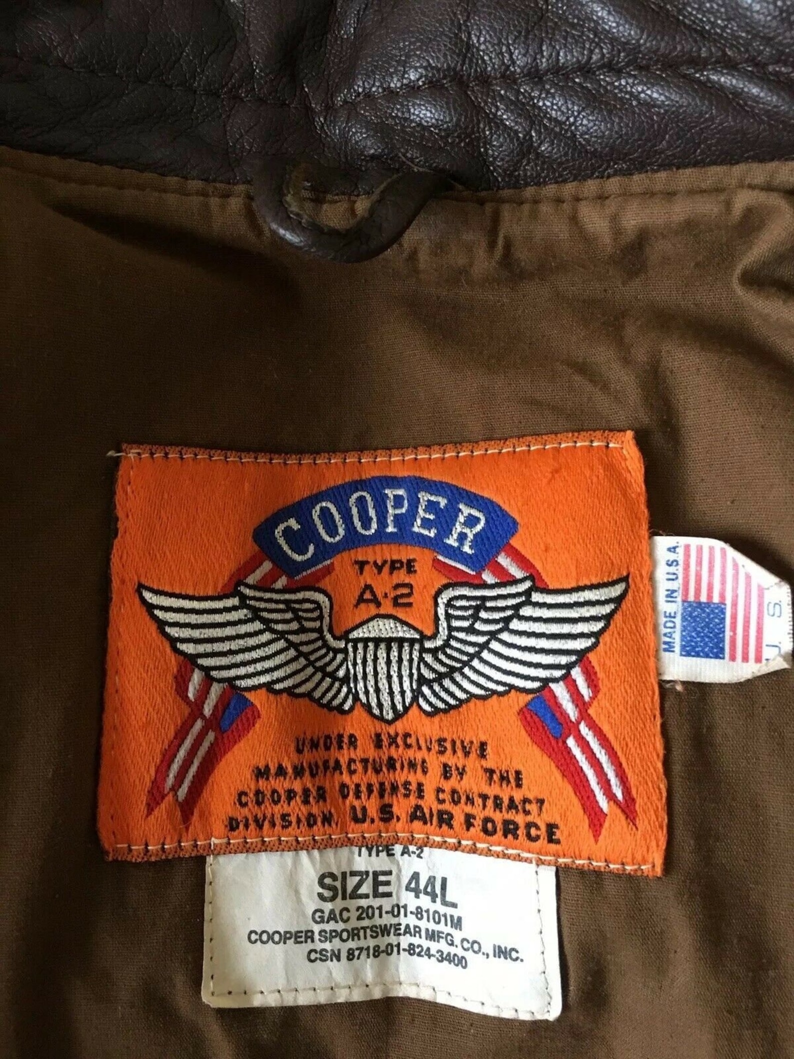 Cooper A-2 US AIRFORCE Leather Bomber Jacket Brown 44L | Etsy