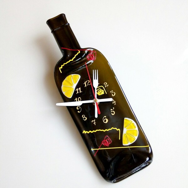 Wine Bottle Wall Clock -  gifts for men - Fused Glass Melted Recycled Wine Bottle - Recycled Bottle Clock Unique Gift