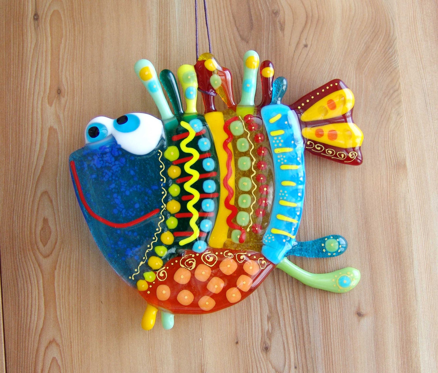 Fancy Fused Glass Fish. Garden Art. Rainbow Glass Fish Etsy