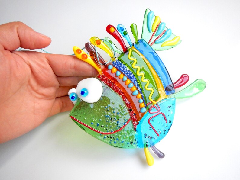 Fancy Fused Glass Fish. Garden Art. Rainbow Glass Fish Etsy