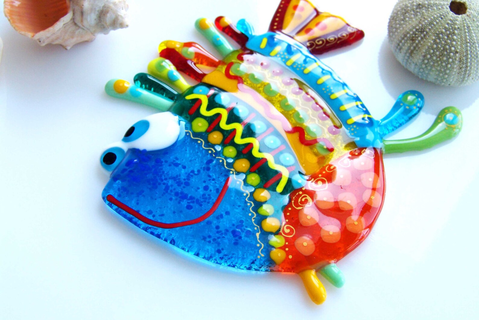 Fancy Fused Glass Fish. Garden Art. Rainbow Glass Fish Etsy