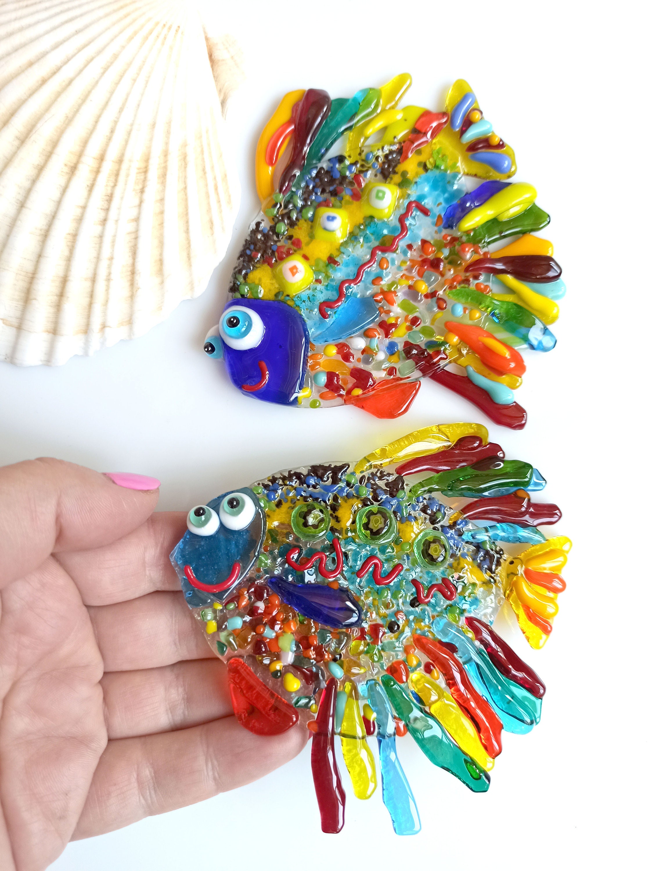 Handmade Fused Glass fish. Decor for hanging. Colored cute Etsy