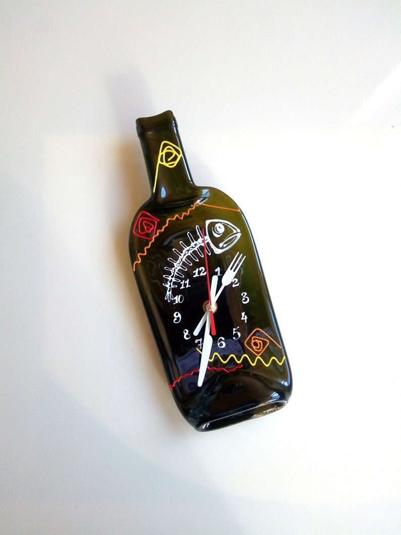 Gift for men Recycled Melted Wine Bottle Kitchen Wall Clock Recycled home decor Unique Gift Handmade Wall Clock