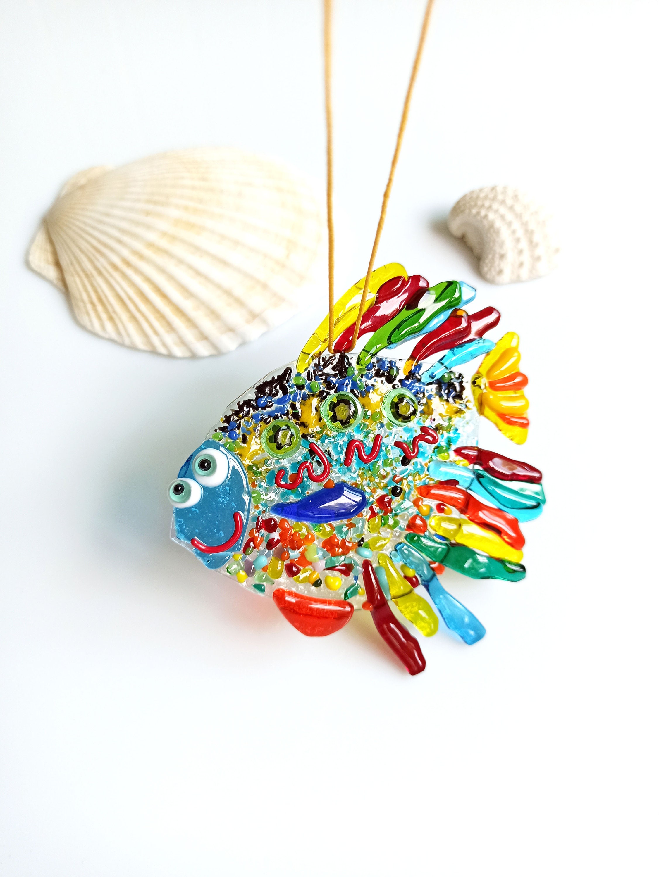 Handmade Fused Glass fish. Decor for hanging. Colored cute Etsy
