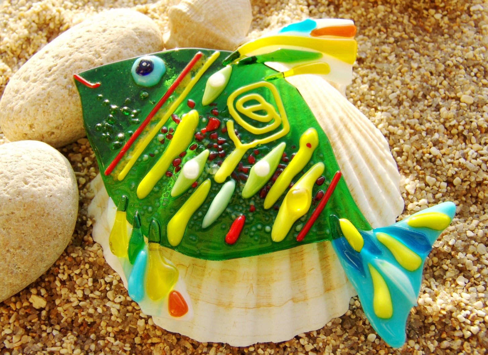 Green Fish Glass Decor Stained Glass Nautical Bathroom Etsy