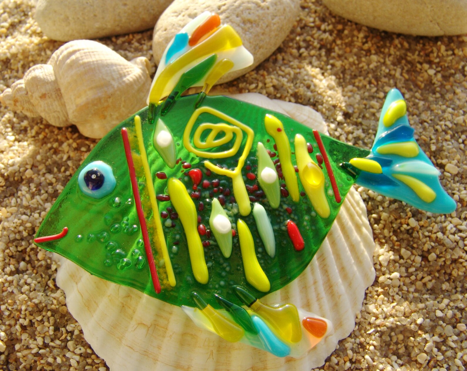 Green Fish Glass Decor Stained Glass Nautical Bathroom Etsy