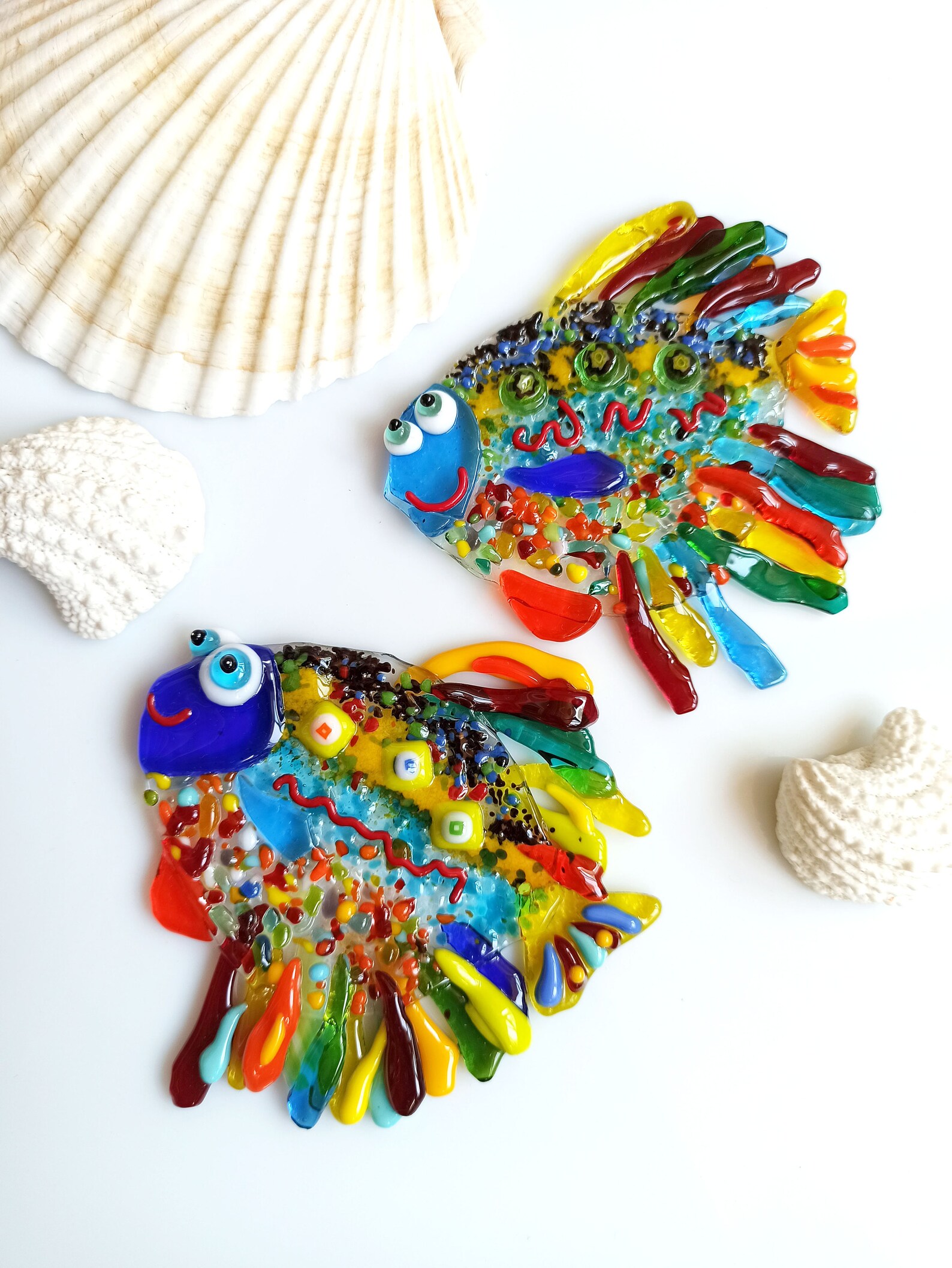 Handmade Fused Glass fish. Decor for hanging. Colored cute Etsy