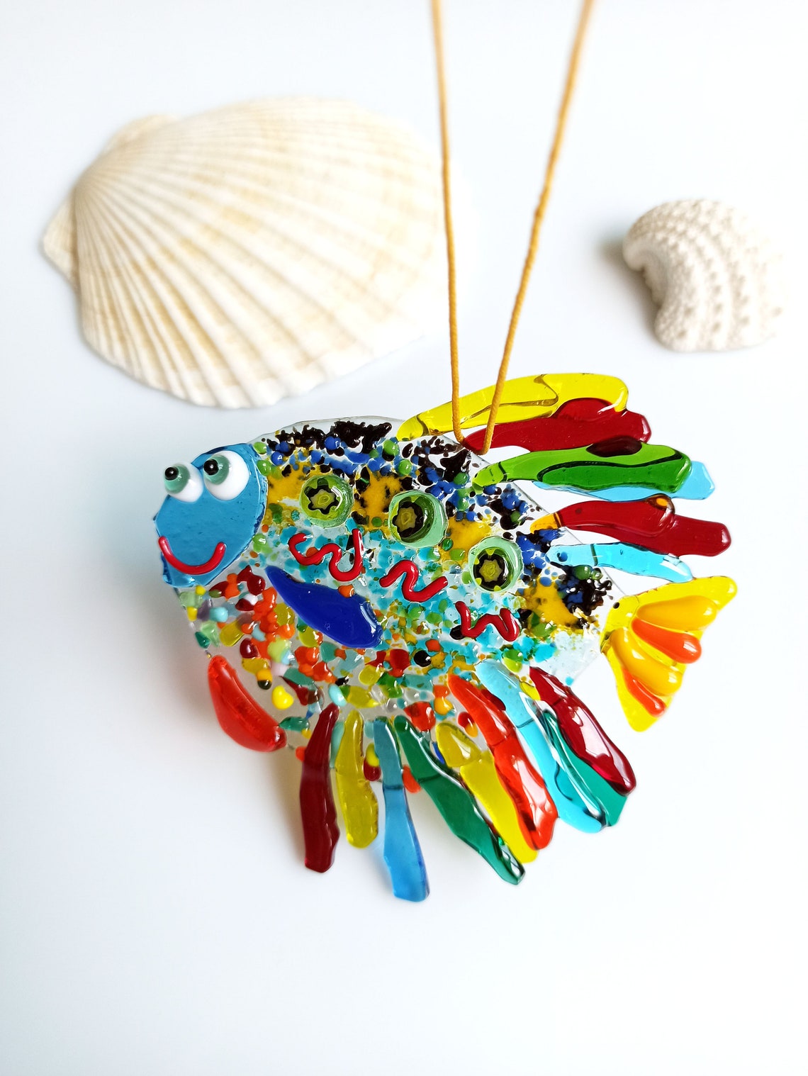 Handmade Fused Glass fish. Decor for hanging. Colored cute Etsy