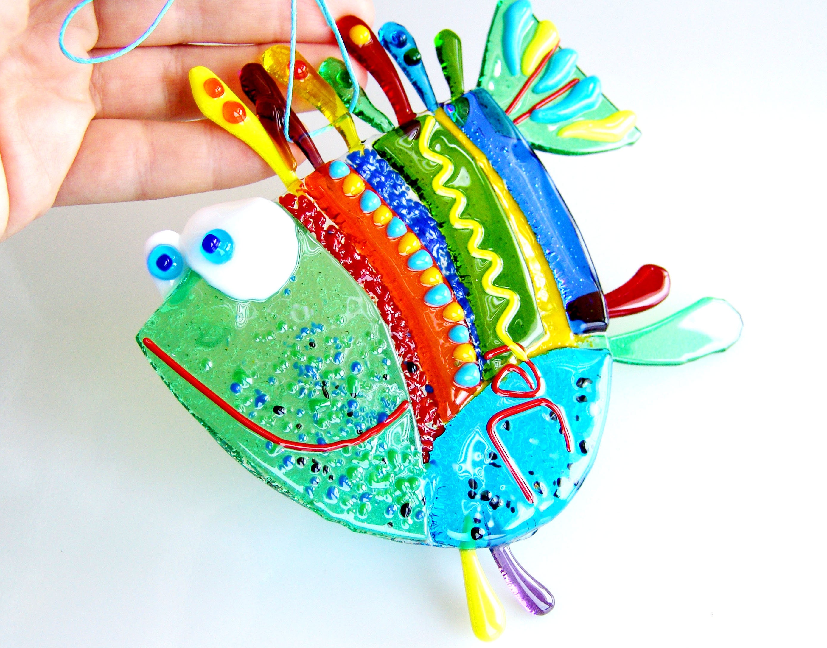 Fancy Fused Glass Fish. Garden Art. Rainbow Glass Fish Etsy