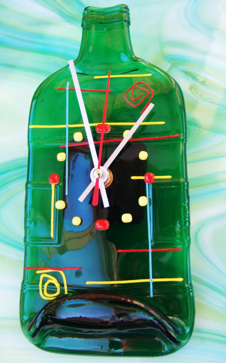 Green Melted Wine Bottle Clock Classy Wall decor Home decor Etsy