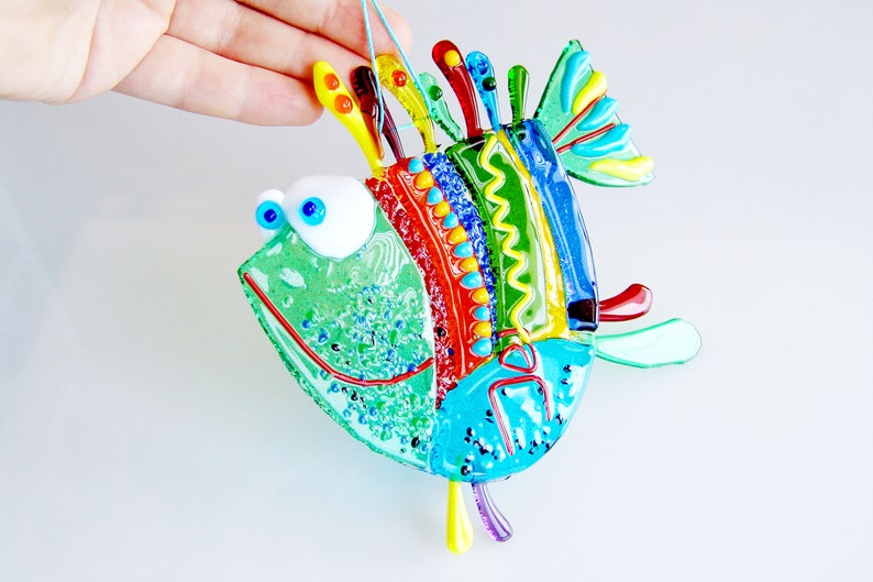Fancy Fused Glass Fish. Garden Art. Rainbow Glass Fish Etsy