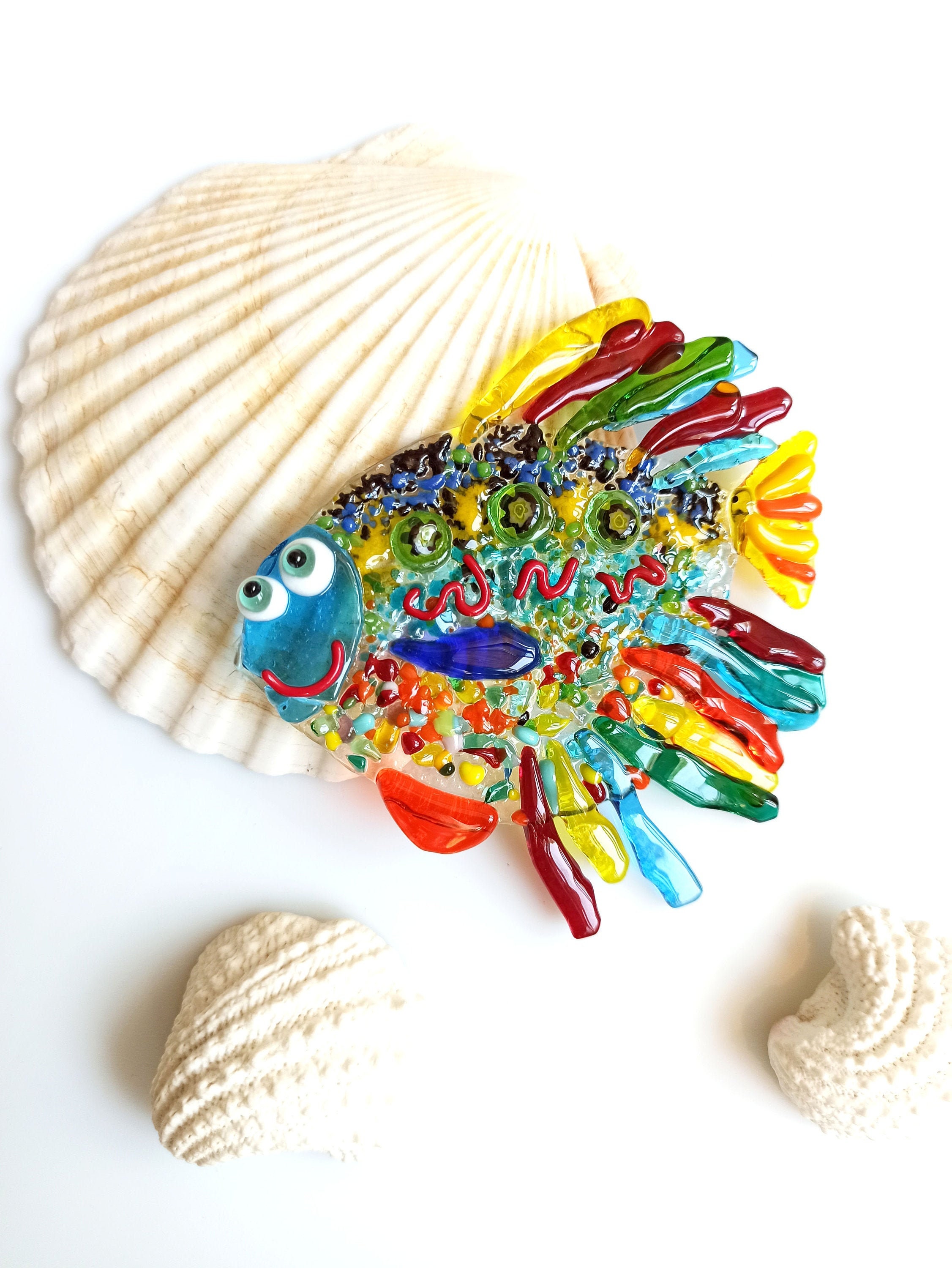 Handmade Fused Glass fish. Decor for hanging. Colored cute Etsy