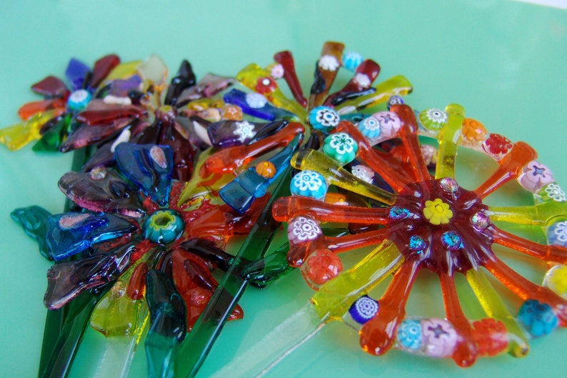 Fused Glass Garden Stake Spring Flowers Mothers Day Gift Etsy