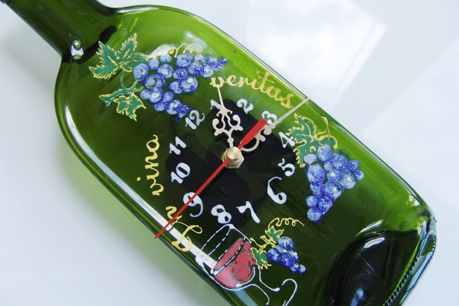 Wine Bottle Wall Clock Fused Glass Melted Recycled Wine Etsy