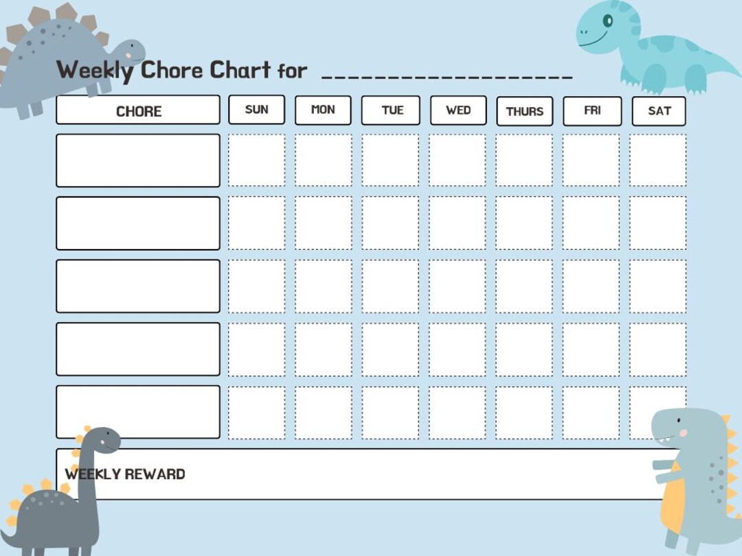 Printable Weekly Chore Chart Blue - Etsy