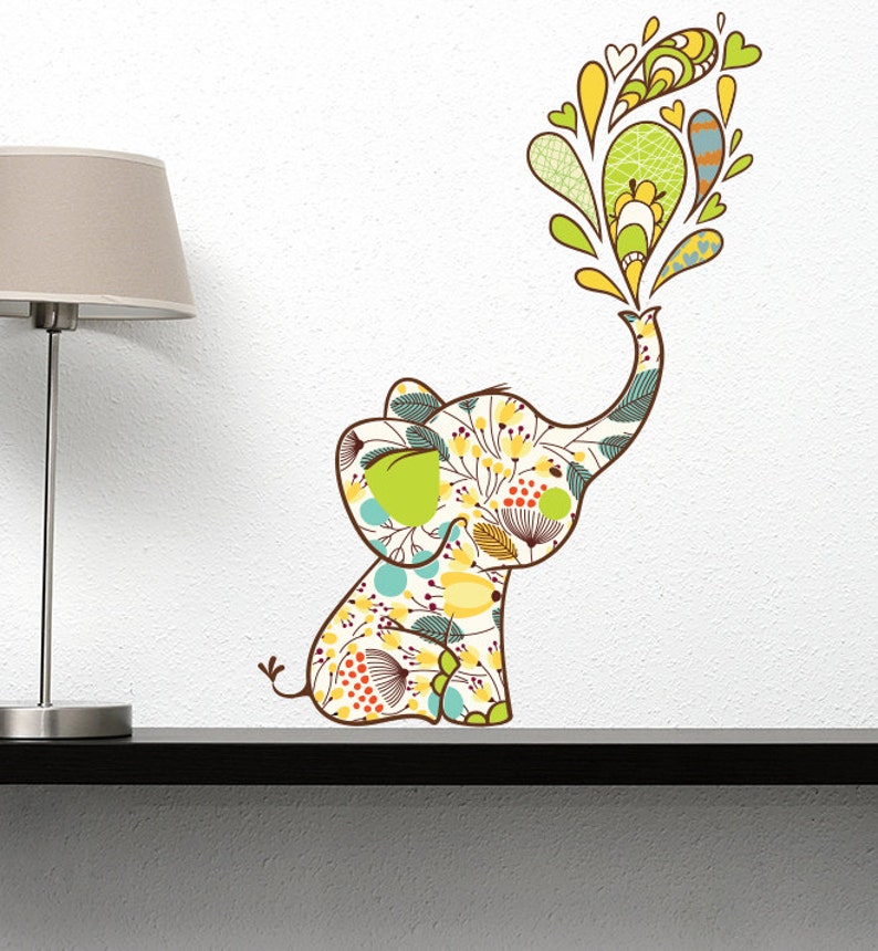 Flowery Elephant Wall Decal Etsy