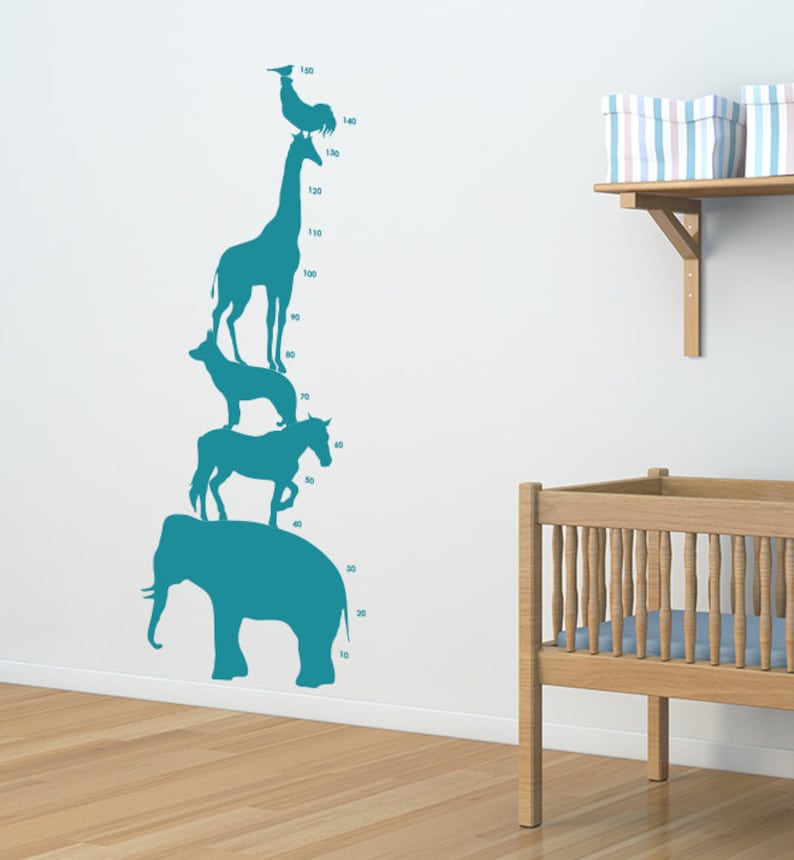 Safari Animal Kids Height Chart Removable Wall Decal