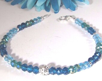 Rondelle Austria Crystal Mediterranean Sea Blue and Green Anklet