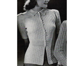 1940's Woman's Basket Weave Cardigan Knitting Pattern PDF / Vintage Basketweave Sweater Pattern / Mad Men Sweater / instant download