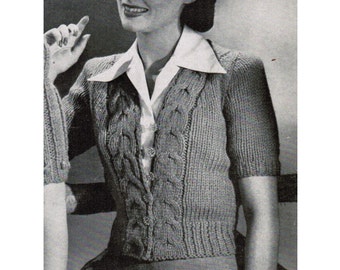 1940's Woman's Fitted Cardigan Knitting Pattern PDF / Vintage Fitted Cable Sweater Pattern / Mad Men Sweater / Instant Download