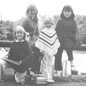Children&#39;s poncho knit and crochet patterns (set of 4) / Girl&#39;s 4 to 10 poncho patterns