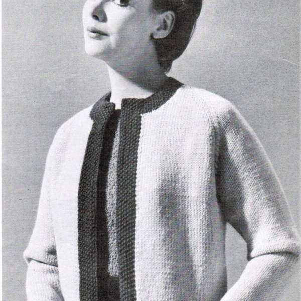 Women's Bordered Raglan Jacket Knitting Pattern PDF / Sizes 14 16 18 20 / Raglan cardigan with border pattern / Vintage mad men sweater