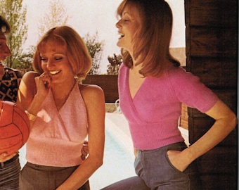 Patrón de top y halter de verano cruzado de punto para mujer PDF / Patrón de tejido de suéter cruzado de la década de 1970