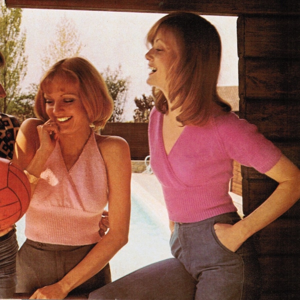 Women's Knitted Crossover Summer Top and Halter Pattern PDF / 1970's crossover sweater knitting pattern