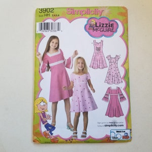 Simplicity 3902 Lizzie McGuire Girls Dress pattern with Neck Variations UNCUT / Sizes 3 to 6